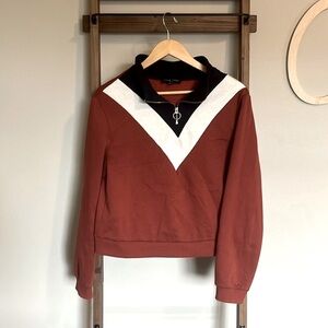 Casual long sleeve quarter-zip Large rust, navy, white